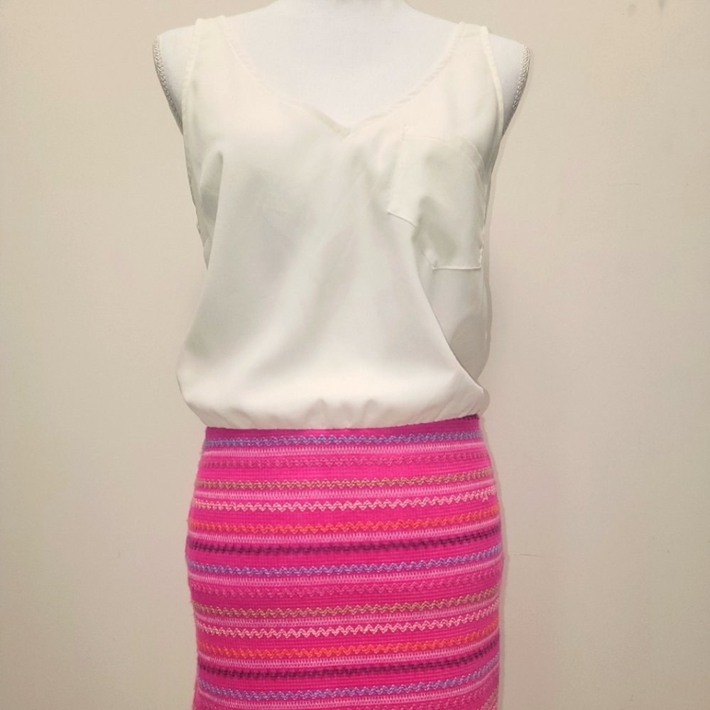 Aqua Brand. Medium size. Cream and hot pink tweed dress